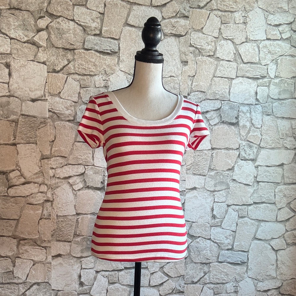 a new day Red and White Striped Short Sleeve Top